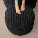 HIGOGOGO Round Stuffed Pouf Ottoman, Stripe Faux Fur Poufs with Foam Chunk Filling, Furry and Fluffy Pouf Foot Stool Storage Ottoman, 26 X 18 Floor Poufs Foot Rest for Living Room, Black by CozyNest Decor