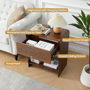Fluted Nightstand Set of 2 with Charging Station, Modern Bed Side Table End Table with Drawer Storage, Large Wooden Night Stands Bedside for Bedroom Living Room Sofa Office, Walnut 2 Sets by CozyNest Decor