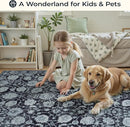 Black 8x10 Area Rugs for Living Room, Washable Large Bedroom Rug, Soft Non Slip Floral Carpet, Stain Resistant Low Pile Carpets for Indoor Under Table Dining Home Office Nursery, Black by TinyTreasures Baby Boutique