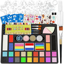 Face Painting Kit for Kids, 27 Colors Non-Toxic Paint with Brushes, 16 Crayons, 6 Reusable & 40 Sticky Stencils, Face Gems, Tattoos for Cosplay Parties & Halloween Makeup by TinyTreasures Baby Boutique