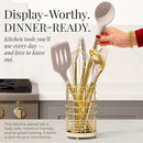 Styled Settings 23-Piece Beige and Gold Utensils Set – Silicone Nonstick Cooking Tools with Garlic Press, Can Opener, Measuring Cups, Utensil Holder – Luxury Kitchen Accessories for Modern Homes by CozyNest Decor