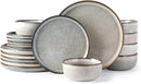 GBHOME Ceramic Dinnerware Sets for 6, 18 Pieces Stoneware Plates and Bowls Sets, Reactive Glaze Dishes -Scratch Resistant, Dishwasher&Microwave Safe, Green Wheat by CozyNest Decor
