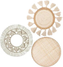 LOCS MICRAI Boho Wall Basket Decor Set of 3 - Flat Woven Basket Wall Hanging Decor,Round Tassels White Macrame Tapestry Wall Decor Art,Handmade Rattan Wicker Seagrass Home Wall Baskets Decor by CozyNest Decor