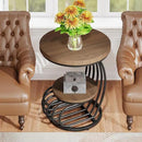 Tribesigns Round End Side Table: 2 Tiers Side Table Set of 2, Vintage End Table for Living Room, Small Bedside Table Accent Table with Arc-Shaped Frame, Light Brown by CozyNest Decor