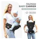 FRUITEAM 6-in-1 Baby Carrier with Waist Stool/Hip Seat for Breastfeeding, One Size Fits All - Adapt to Newborn, Infant & Toddler (Cool Black) by TinyTreasures Baby Boutique