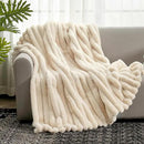 Cozy Bliss Faux Fur Throw Blanket for Couch, Cozy Warm Plush Striped Blanket for Sofa Bedroom Living Room,60 * 80 Inches Beige by CozyNest Decor