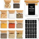 ComSaf 12Pcs Glass Spice Jars with Bamboo Lid, 4oz Airtight Square Spice Containers with 275 Black Lables, Empty Seasoning Jars for Spice Salt Sugar by CozyNest Decor