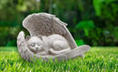 Sleeping Cat Within Angel Wings 8.5 x 5.5 Resin Stone Pet Memorial Figurine, Concrete Grey by GreenHaven Gardens
