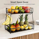 2 Tier Fruit Basket with 2 Banana Hangers, Fruit Bowl for Kitchen Countertop with 2 Wooden Handle, Detachable Metal Fruit Holder for Vegetable Bread with 2 Protective Pads, Black by CozyNest Decor