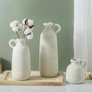 Ceramic Vase Set of 3 with Handle, Neutral Rustic Vases Home Decor Farmhouse Decorative Vase Whitewashed Pottery Decor Modern for Table Mantel Entryway Bookshelf Living Room Kitchen Bedroom - White by CozyNest Decor