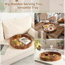 Large Ottoman Tray, 22" Big Ottoman Tray for Living Room, Large Serving Tray with Handles for Coffee Table Kitchen Counter,Great Round Wooden Trays with 4 Round Coasters for Appetizers, Dinner by CozyNest Decor