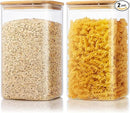 Extra Large Square Glass Flour & Sugar Storage Containers with Airtight Lids, 168 floz - 2 Pack Glass Jars with Bamboo Lids for Pantry, Air tight Food Storage Containers for Cereal, Pasta, Rice by CozyNest Decor