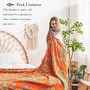 Boho Throw Blanket, 100% Cotton Ultra Soft Luxury Throw Rustic Quilt, 90"x98" Floral Printed Farmhouse Decor Bed Summer Blankets, All Season Rustic Reversible Bohemian Throw for Bed - Orange by CozyNest Decor