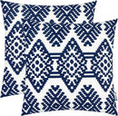 HWY 50 Navy Blue Decorative Throw Pillow Covers 18x18 Inch, Pack of 2 Embroidered Cotton Farmhouse Cushion Cover Pillow Case for Sofa Couch Living Room Bed Bedroon, Diamond Geometric Design by CozyNest Decor