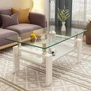 Glass Coffee Table Rectangle Living Room Center Table, with Transparent Tempered Glass Tabletop and White MDF Layer,for Living Room and Office, Transparent +White by CozyNest Decor