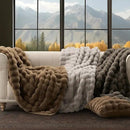 EVERGRACE Ultra Soft Luxury Fluffy Ridgeline Faux Rabbit Fur Throw Blanket, Thick Warm Fuzzy Blankets for Winter, Cozy Plush Reversible Blanket for Couch, Bed, Sofa, Taupe, 80x90 Inches, 870 GSM by CozyNest Decor