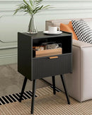 Nightstand,Modern Bedside Table with Storage Drawer and Open Wood Shelf, Accent Night Stand with Solid Wood Legs for Living Room, Bedroom and Small Spaces,Easy Assembly (Black) by CozyNest Decor