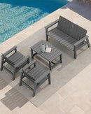 SERWALL Patio Coffee Table, HDPE Rectangle Outdoor Coffee Table Set of 2, Grey by CozyNest Decor