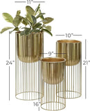 Deco 79 Metal Indoor Outdoor Planter Deep Recessed Dome Large Planter Pot with Elevated Caged Stand, Set of 3 Planters 24", 20", 16"H, Gold by GreenHaven Gardens