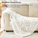 BEDELITE Faux Fur Throw Blanket for Couch, Soft and Cozy Boho Ruched Fluffy Blanket, Warm Plush Fuzzy Faux Rabbit Fur Blanket for Women Gift (Cream, 50"x 60") by CozyNest Decor