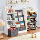 Kids Toy Book Storage Organizer - Large Bookshelf with 7 Removable Bins, Baby Bookshelf and Toy Storage, 4-Tier Book Shelf for Kids Room, Playroom, Classroom, 51 inch, White by CozyNest Decor