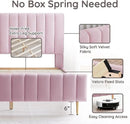 Livinia Twin Size Elton Velvet Platform Bed, Upholstered Bed Frame with Vertical Channel Tufted Headboard Footboard, Strong Wood Slats, No Box Spring Needed, Pink (Twin) by CozyNest Decor
