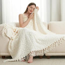 Amélie Home Knit Throw Blanket with Tassels for Couch, Luxury Boho Throw Blanket for Summer Ivory, 50"x60" by CozyNest Decor