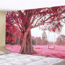 FENDROM Autumn Pink Flower Tapestry Window View Wall Hanging, Nature Forest Floral Trees Garden Scenic Tapestries for Living Room Home Office Dorm by CozyNest Decor