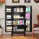 51" Metal Kitchen Pantry Cabinet, Storage Cabinets with 2 Door and 3 Adjustable Shelves, Black Freestanding Food Storage Cabinet, Steel Cupboard for Kitchen Dinning Room by CozyNest Decor