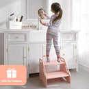 AMBIRD Wooden Step Stool, Two Step Stools Toddler 300 lbs Capacity with Safety Non-Slip Pads and Handles, Bamboo Step Stool for Bathroom, Kitchen Dual Height Step Stools for Kids (Pink) by TinyTreasures Baby Boutique
