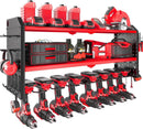 KAFAHOM Power Tool Organizer, Large 8 Drill Holder Wall Mount with 2 Side Pegboards, Heavy Duty Metal Tool Shelf with 12 Hooks, Storage Rack for Garage Organization, Utility Battery Shelves - Red by GreenHaven Gardens