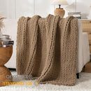 Chunky Knit Blanket Throw, 100% Hand Knit Throw Blanket Handmade Chenille Cable Knit Throw for Couch, Stylish Cozy Soft Rope Knot Crochet Blanket for Home Decor, Camel, 50x60 Inches by CozyNest Decor