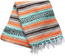 Del Mex Classic Mexican Blanket, Large Authentic Woven Falsa Throw (70"x50"), Artisan Southwest Décor for Beach, Yoga, Outdoors (Mint/Tan/Orange) by CozyNest Decor