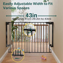 Cumbor 29.2-43" No Bottom Bar Baby Gate for Stairs, 2-in-1 Hardware Mounted Dog Gate Indoor, Wide Pet Gates for Doorway with Large Walk Thru Door, Child-Proof Gate for Top & Bottom of Stairs(Black) by TinyTreasures Baby Boutique