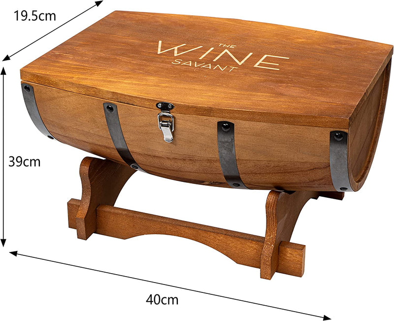Large Display Whiskey & Wine Decanter with Antique Ship - Handcrafted Wood Barrel Storage - Wine Savant Decanters Gifts Set with 2 Glasses, & Drink Chiller Stones for Your Bar - 16" x 8" x 15"