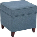 Adeco 17" Square Ottoman with Storage, Small Blue Storage Ottoman Foot Rest with Hinged Lid & Solid Wood Legs, Linen Fabric Foot Stool for Living Room & Bedroom by CozyNest Decor