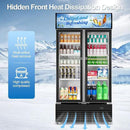 Tylza Commercial Refrigerator, Double Glass Door Display Beverage Fridge, 28.1 Cu Ft Upright Beverage Cooler Merchandiser with Replaceable Advertising Light Board, Rebound Door, Fast Cooling, Black by CozyNest Decor
