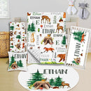 Custom Crib Bedding Set - Woodland Animals Design Personalized Name Baby Nursery Bed 3 Pcs Set - Chic Soft Blanket with Dotted Backing, Sheet, Pillowcase for Newborn Girls Boys Gifts Color13 by TinyTreasures Baby Boutique