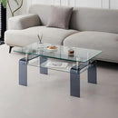 Glass Coffee Table Rectangle Living Room Center Table with Storage, Clear Tempered Glass Tabletop and Smoke Grey Leg,for Living Room and Office (Clear+Smoke) by CozyNest Decor