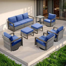 Outdoor Wicker Patio Furniture Set - 8 Piece Patio Conversation Set with 4 Wicker Swivel Rocker Chairs,2 Rattan Ottoman 1 Side Table and 1 Couch,Thick Cushions,Deep Seating(Mixed Grey/Blue) by CozyNest Decor