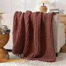 Chunky Knit Blanket Throw, 100% Hand Knit Throw Blanket Handmade Chenille Cable Knit Throw for Couch, Stylish Cozy Soft Rope Knot Crochet Blanket for Home Decor, Copper Brown, 40x50 Inches by CozyNest Decor