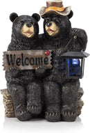 Alpine Corporation 15" Tall Outdoor Bear Couple with Lantern and Welcome Sign Statue with Solar LED Light Yard Art Decoration by GreenHaven Gardens