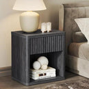 SICOTAS Night Stand Nightstand with Drawer Storage Fluted Bed Side Table End Table Large Modern Wide Bedside Mid Century Night Stands for Bedroom Living Room Sofa Couch Home Office, Dark Grey Alder by CozyNest Decor
