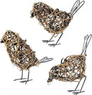 Natural Farmhouse Decor Set of 3 - Handwoven Rattan Bird Statue Table Decor, Multi-Pose Shelf & Mantel Accents by CozyNest Decor