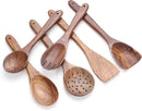 Wooden Spoons for Cooking Utensils Set with Holder, Spoon Rest & Hooks, Teak Wood Nonstick Kitchen Cookware by CozyNest Decor