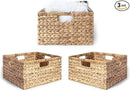 Large 14.5” x 13.5” x 8” (Set of 3) Natural Water Hyacinth Woven Storage Baskets, Rectangular Wicker Basket with Built-in Handles, Large (Natural) by CozyNest Decor