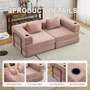 78" W Loveseat Sofa, 4 in 1 Convertible Floor Sofa Bed, Boneless Cloud Couch with Cup Holder, Fold Out Floor Couch, Loveseat Recliner Sleeper for Living Room Bedroom Lounge(Corduroy, White) by CozyNest Decor