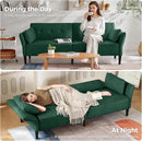 89” Futon Sofa Bed, Velvet Fabric Comfy Futon Couch Bed with 2 Square Pillows, Convertible Sleeper Sofa with Adjustable Backrest& Armrests, Modern Loveseat Sleeper for Living Room, Bedroom by CozyNest Decor