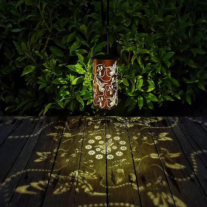 2 Pack Solar Lanterns Outdoor Hanging Hummingbird Decor Lantern,Waterproof Hollow Out Metal Decorative Garden Light,Graceful Decoration for Patio,Yard,Landscape,Festival, photo 2 of 6