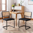 Mid Century Modern Rattan Dining Chairs Set of 4, Boucle Kitchen Chairs with Handwoven Mesh Rattan Backrest and Metal Legs, Upholstered Accent Side Chairs, Black by CozyNest Decor